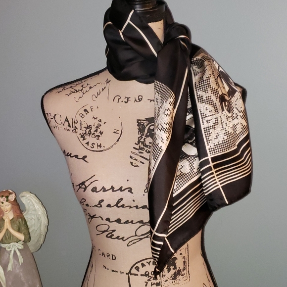 Vintage Echo Silk Cross Stitch Gangster Antique Rolls-Royce Scarf Wrap - Picture 8 of 10